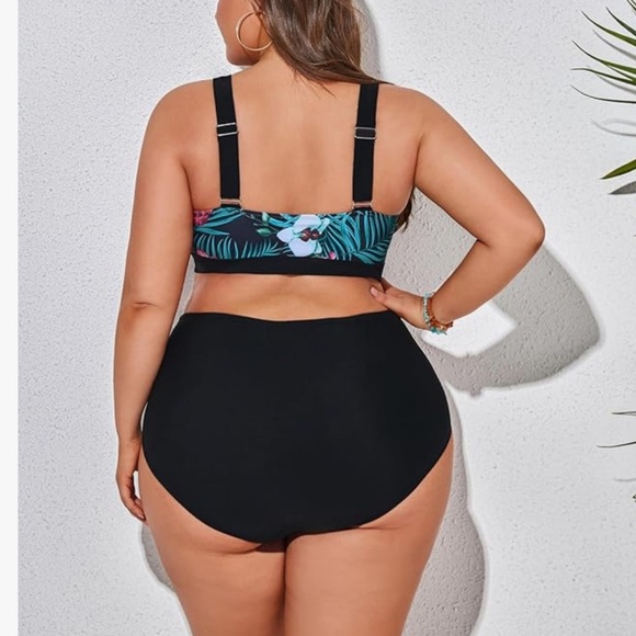 Hanna Nikole Twist Front High Black and Floral Bikini size 24W - Picture 14 of 15